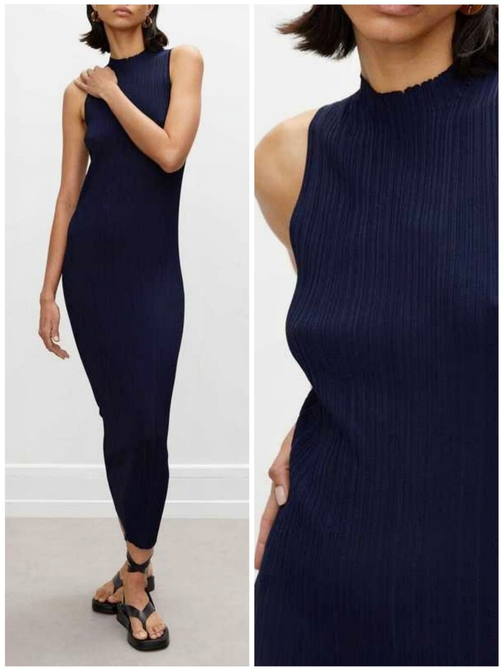 RÓHE Textured Deep Blue Lienke Dress, S